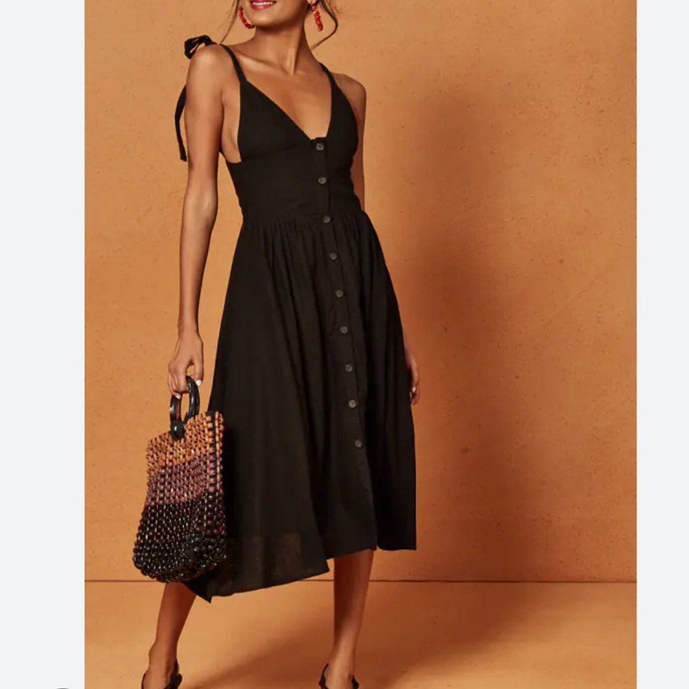CHARLIE HOLIDAY Oasis Strappy Button Front Midi Dress In Black NWT size 6 - Picture 2 of 4